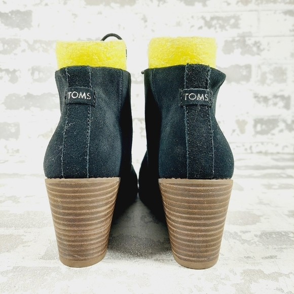 New Toms Hyde Black Suede Lace Up Wedge Heel Ankle Booties F175 - Picture 6 of 12